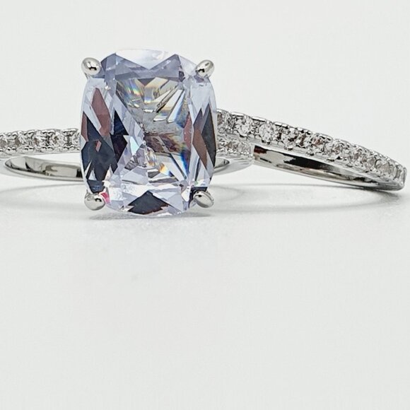 😍Engagement Radiant Cut CZ Thin Romantic Wedding Ring Set for Women, K969 - Picture 8 of 14